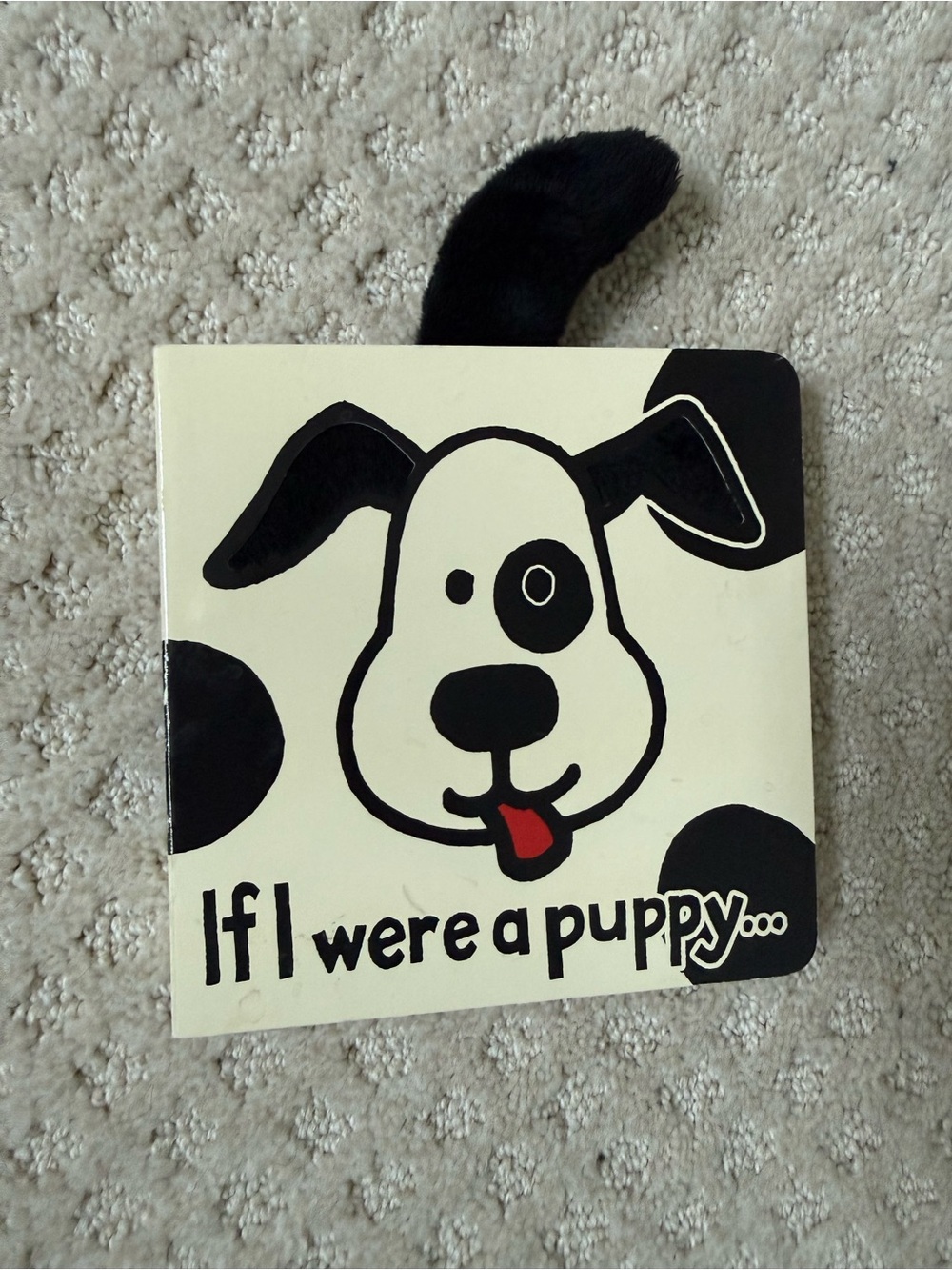 Jellycat Black & White Puppy Board Book with Red Tongue Accent